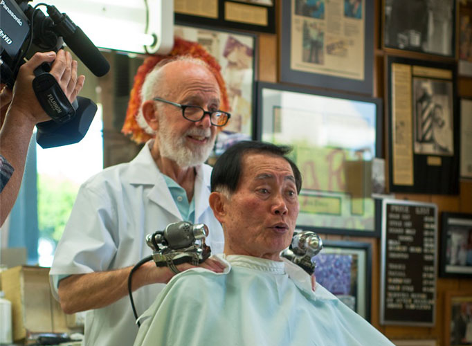 George Takei getting a haircut in LA