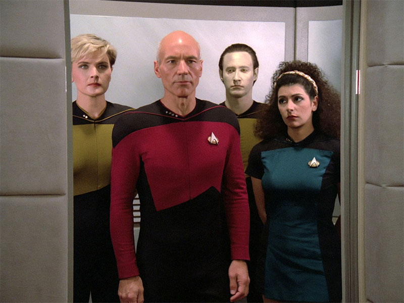 Patrick Stewart as Captain Picard in TNG's pilot episode, 