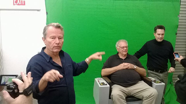 John Savage and Gary Lockwood on the set of 'Star Trek: Equinox - The Night of Time'