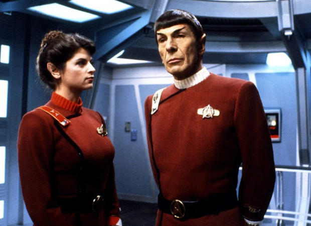 Nimoy and Kirstie Alley filming "The Wrath of Khan"
