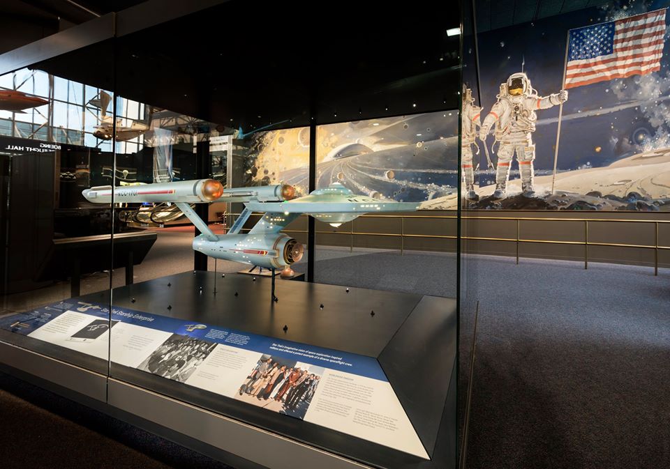 The restored Enterprise on exhibit in the Boeing Milestones of Flight Hall