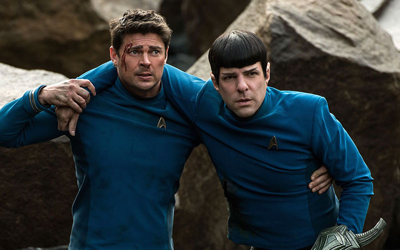 Karl Urban as McCoy and Zachary Quinto as Spock in Star Trek Beyond
