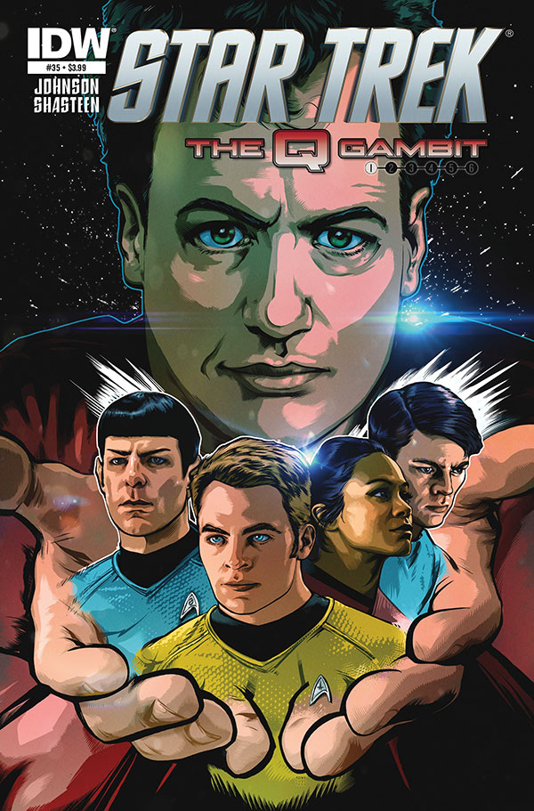 The cover of IDW's Star Trek issue 35 "The Q Gambit"