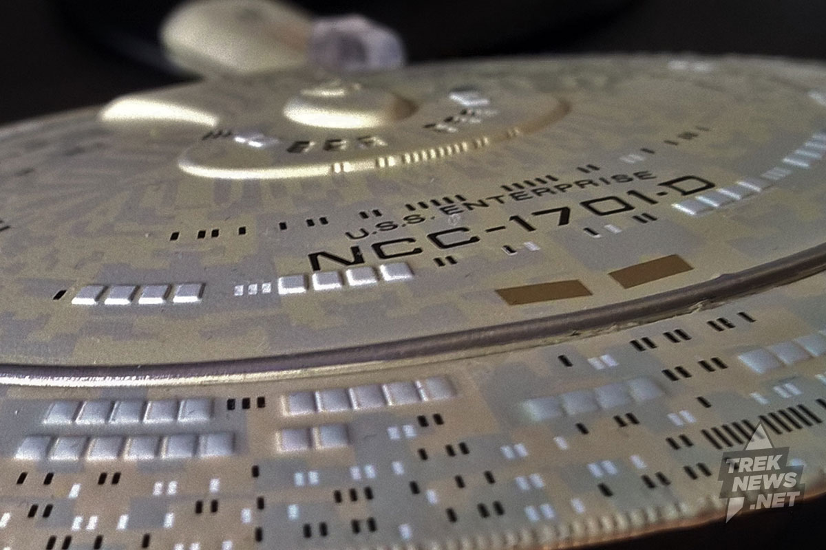 Close-up saucer shot of the Enterprise-D. Note the extreme detail.